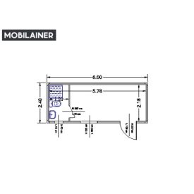   Deacon 20' Kontajnerový dom - Obytný kontajner 600 x 240, 50 mm PUR izolácia, 1 dvere + 1 okno + WC + umývadlo + sprcha na pravej dlhšej strane