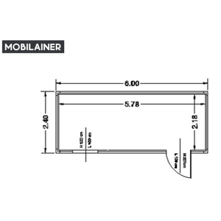 Standard 20’ Irodakonténer, 600X240x270 cm  hosszú oldalon jobbos  ajtó és balos ablak