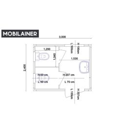   Štandardný 10' Sanitárny Kontajner 300x240, umývadlo + 2 WC + bojler Ariston